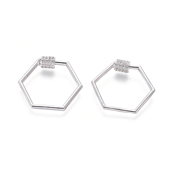 Латунные микропаве, кубический цирконий, винт, карабин, подвески с замком, для изготовления ожерелий, шестиугольник