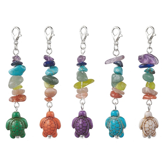 Synthetic Turquoise Pendant Decorations, with Alloy Findings