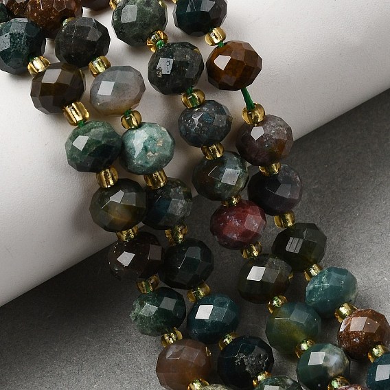 Natural Indian Agate Beads Strands, Faceted Rondelle Beads, with Seed Beads