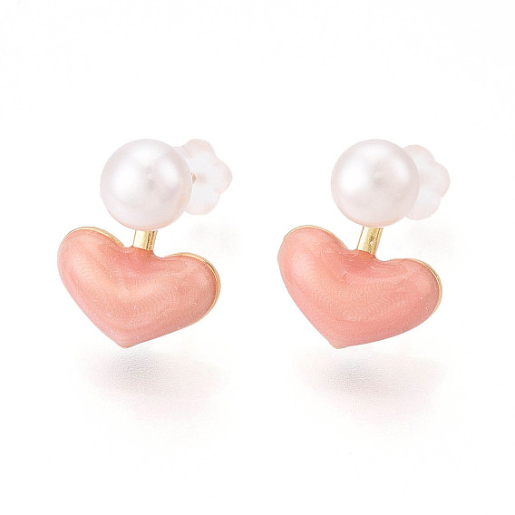 Серьги-гвоздики из натурального жемчуга в форме сердца из латуни, с 925 булавками из стерлингового серебра и эмалью