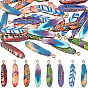 32Pcs 8 Colors Alloy Enamel Pendants, Golden, Feather Charms