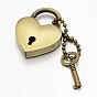 Heart Lock & Key Zinc Alloy Key Clasps, with Iron Ball Chain and Findings, 65mm