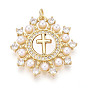 Латунные микропаве прозрачные подвески с фианитом, без кадмия и без свинца, плоский круглый крест, с ракушкой и имитацией жемчуга из АБС, с целью перехода в кольце