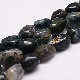 Natural Moss Agate Bead Strands, Tumbled Stone, Nuggets