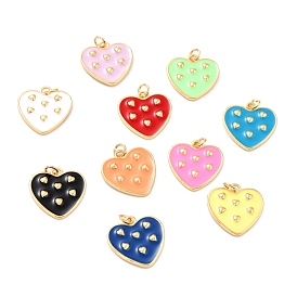 Real 18K Gold Plated Brass Pendants, with Enamel, Long-Lasting Plated, Heart
