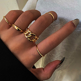 Retro Geometric Ring Set with Cool Joint Rings for Women
