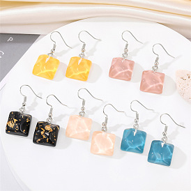 Minimalist Irregular Wave Square Resin Earrings with Geometric Pendant Hook for Women's Accessories