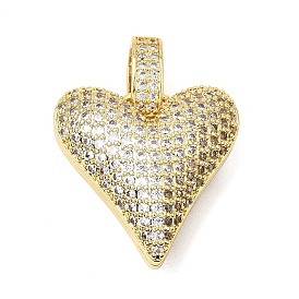Brass Micro Pave Cubic Zirconia Pendants, Heart Charms, Long-Lasting Plated, Rack Plating, Lead Free & Cadmium Free, Real 18K Gold Plated