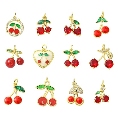 12 шт 12 стили латунные подвески из микропаве с фианитом, вишня