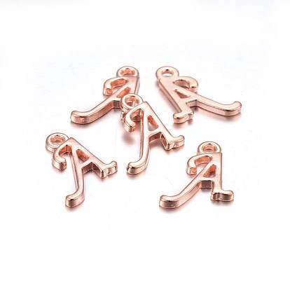 Rose Gold Plated Alloy Letter Pendants, Rack Plating, Cadmium Free & Lead Free, 12~17x4~15x2mm, Hole: 1.5mm
