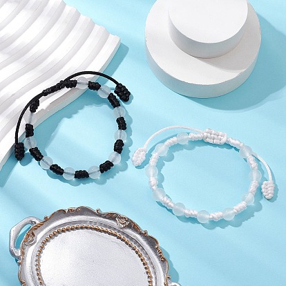 2шт. регулируемые браслеты из нейлонового шнура с плетеными бусинами для женщин и мужчин, с бусинами из искусственного нефрита, окрашенными методом запекания