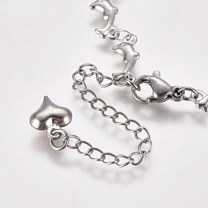 304 Stainless Steel Bracelet Making, with Lobster Claw Clasps, Dolphin Link Chains and Flat Round Cabochon Settings