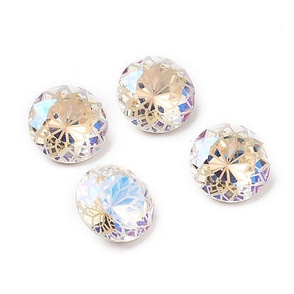 K9 Glass Rhinestone Pointed Back Cabochons, Random Color Back Plated, Faceted, Diamond, Flower Pattern