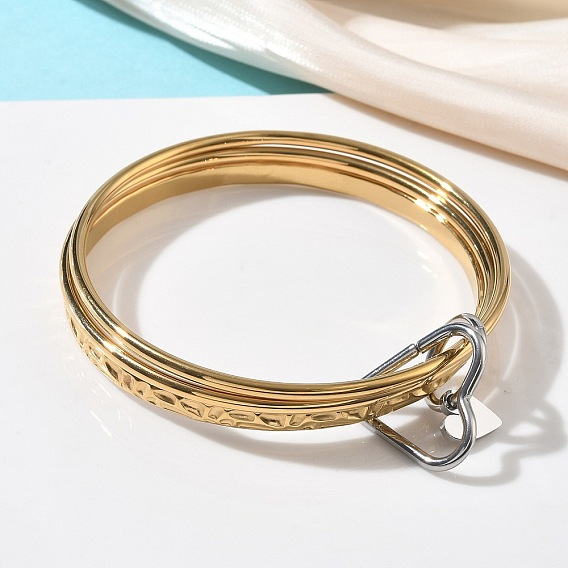 Двухцветные 304 браслеты из нержавеющей стали, многорядные, для женщин, карабин сердца, ионное покрытие (ip), долговечный