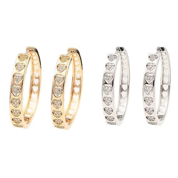 Латунные микро проложить серьги обруча кубического циркония, сердце