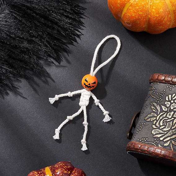 Подвеска из хлопкового шнура и бусин в виде деревянной тыквы на Хэллоуин