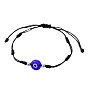 Vintage Blue Evil Eye Black Cord Bracelet - Handmade Woven Drawstring Bangle