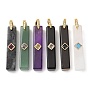 Natural Gemstone Pendants, Rectangle, with Brass Micro Pave Cubic Zirconia