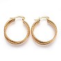 Ion Plating(IP) 304 Stainless Steel Triple Hoop Earrings, Hypoallergenic Earrings, Textured Oval