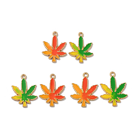 Alloy Enamel Pendants, Cadmium Free & Nickel Free & Lead Free, Light Gold, Pot Leaf/Hemp Leaf Shape Charm