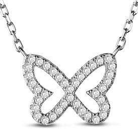 TINYSAND 925 Sterling Silver Cubic Zirconia Wings of Butterfly Necklace, 17.12 inch