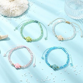 Браслеты из окрашенного стекла и синтетических бирюзовых бусин., Регулируемые украшения из плетеной нейлоновой нити для женщин, Морская черепаха