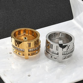 304 Кольца из нержавеющей стали с кубическим цирконием для женщин и мужчин, римские цифры, ионное покрытие (ip)