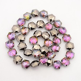 Hexagon Electroplate Half Black Plated Glass Beads Strands, Faceted