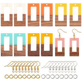 Olycraft DIY Dangle Earring Making Kits, Including Resin & Wood Pendants, Brass Earring Hooks & Jump Rings, Rectangle