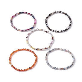 Dyed Natural Fire Crackle Agate Bead Bracelets for Women, Stretch Bracelets