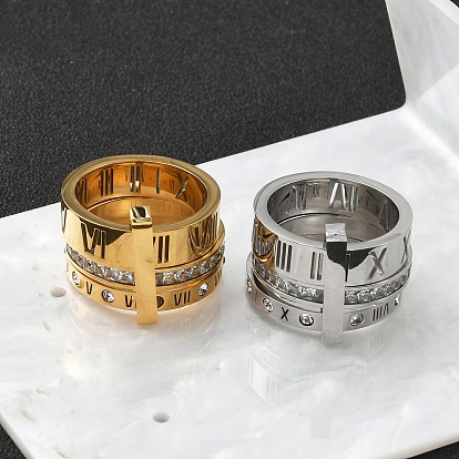 304 Кольца из нержавеющей стали с кубическим цирконием для женщин и мужчин, римские цифры, ионное покрытие (ip)