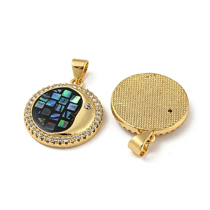 Brass Micro Pave Cubic Zirconia Pendants, with Enamel & Shell, Real 18K Gold Plated, Color Palette