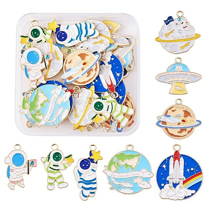 32Pcs 8 Style Alloy Enamel Pendants, Space Theme, Mix-shaped