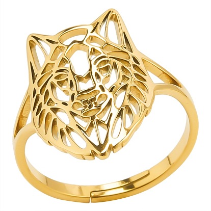 04 Stainless Steel Adjustable Ring, Hollow Wolf
