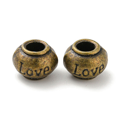 Alloy European Beads, Large Hole Beads, Rondelle with Word Love