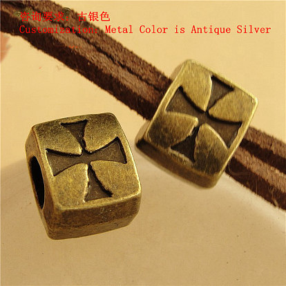 Tibetan Style Zinc Alloy European Beads, Large Hole Beads, Rectangle with Cross