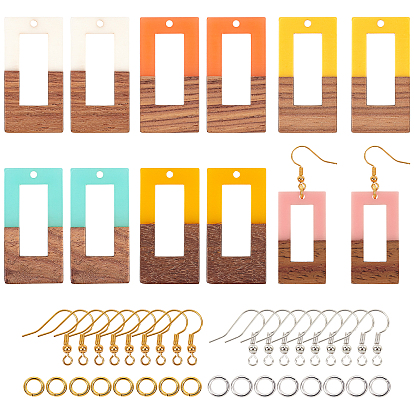 Kits de fabrication de boucles d'oreilles bricolage, y compris les pendentifs en résine et en bois, crochets et anneaux de saut en laiton, rectangle