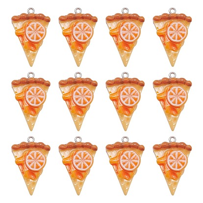 Непрозрачные подвески смолы, с петлями из платинового сплава, имитация еды, треугольная пицца