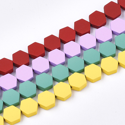 Spray Painted Non-magnetic Synthetic Hematite Beads Strands, Hexagon