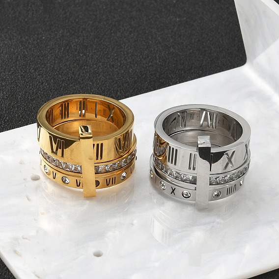 304 Кольца из нержавеющей стали с кубическим цирконием для женщин и мужчин, римские цифры, ионное покрытие (ip)