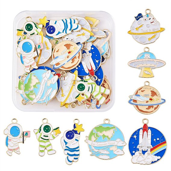 32Pcs 8 Style Alloy Enamel Pendants, Space Theme, Mix-shaped