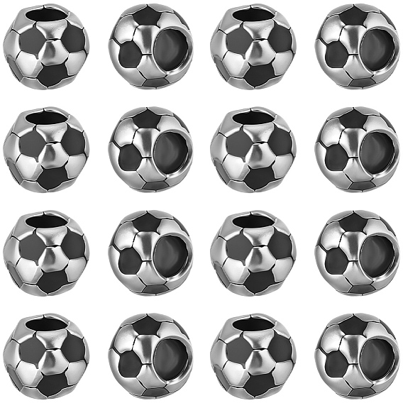 30Pcs Large Hole Football/Soccer Ball Alloy Enamel European Beads, Sports Beads