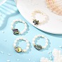 Bagues réglables en coquille d'ormeau naturelle/coquille paua, avec des perles de culture d'eau douce naturelles et des perles d'espacement en laiton plaqué.