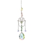 304 Atrapasueños de acero inoxidable con forma de loto y lágrima de cristal, con virutas de cuarzo rosa natural y aventurina verde., Prisma colgante para ventana para decoración del hogar y el jardín.