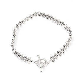 Bracelets extensibles à perles rondes en argent sterling plaqué rhodium pour femmes