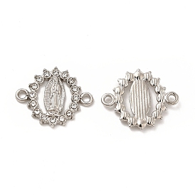 Flat Round Alloy Connector Charms, Religion Virgin Mary Links, with Crystal Rhinestone, Nickel