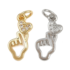 Латунные микро проложить кубического циркония подвески, сердечная рука, стойки покрытие, без свинца и без кадмия, долговечный, с целью перехода в кольце