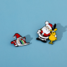 Cartoon Funny Santa Claus Brooch Christmas Elk Metal Badge Gift Giving Alloy Accessories Pin