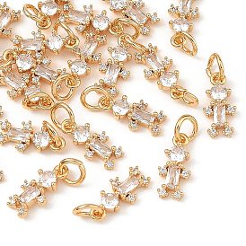 SHEGRACE Brass Micro Pave Clear Cubic Zirconia Charms, Human Charms, Cadmium Free & Lead Free & Nickel Free, Long-Lasting Plated