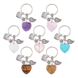 7брелок в форме сердца из натуральных и синтетических драгоценных камней, с подвеской из сплава и железными кольцами